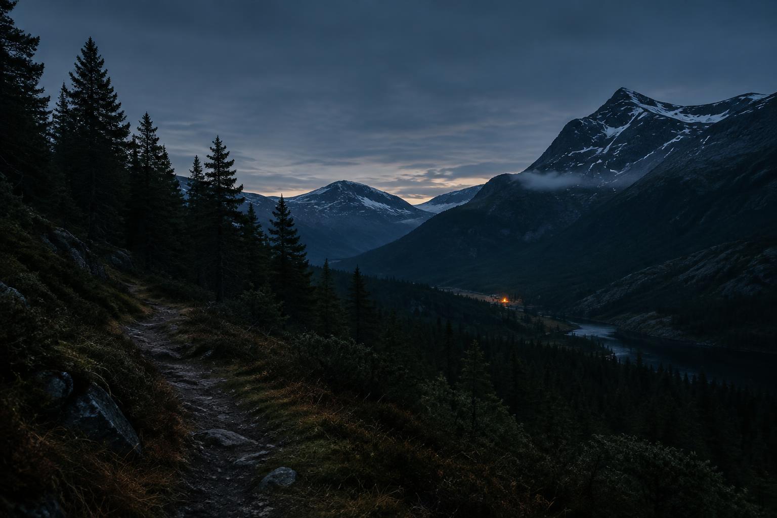En gammel sti gjennom et mørkt norsk fjellandskap
